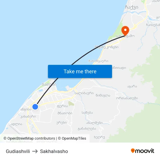 Gudiashvili to Sakhalvasho map