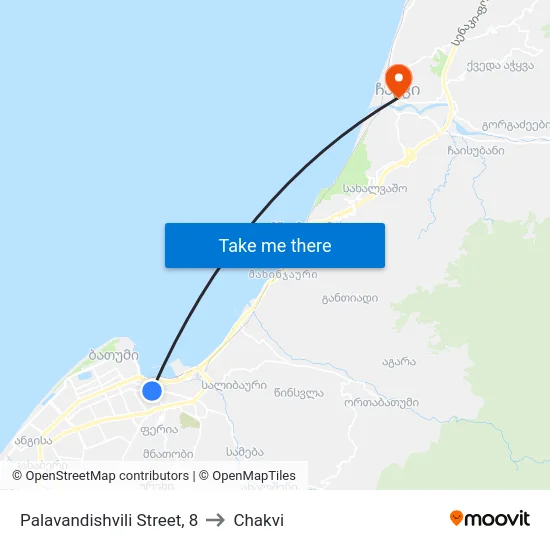 Palavandishvili Street, 8 to Chakvi map