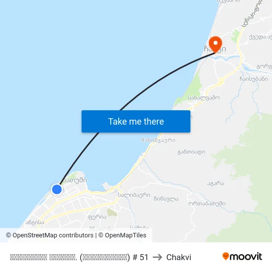 რუსთაველის გამზირი. (დელფინარიუმი) # 51 to Chakvi map