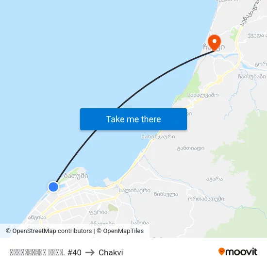 რუსთაველის გამზ. #40 to Chakvi map
