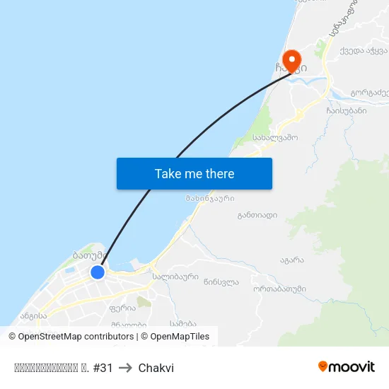 ბარათაშვილის ქ. #31 to Chakvi map