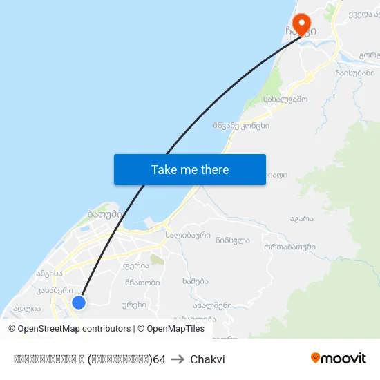 აღმაშენებლის ქ (მოპირდაპირე)64 to Chakvi map