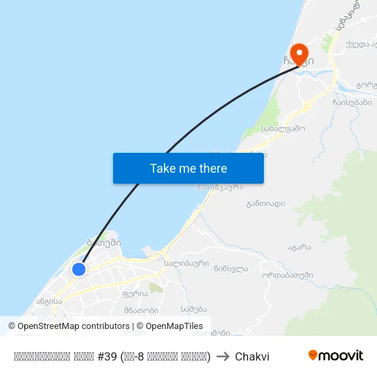 Griboedov Street #39 (Public School #8) to Chakvi map