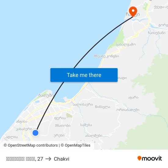 ლეონიძის ქუჩა, 27 to Chakvi map