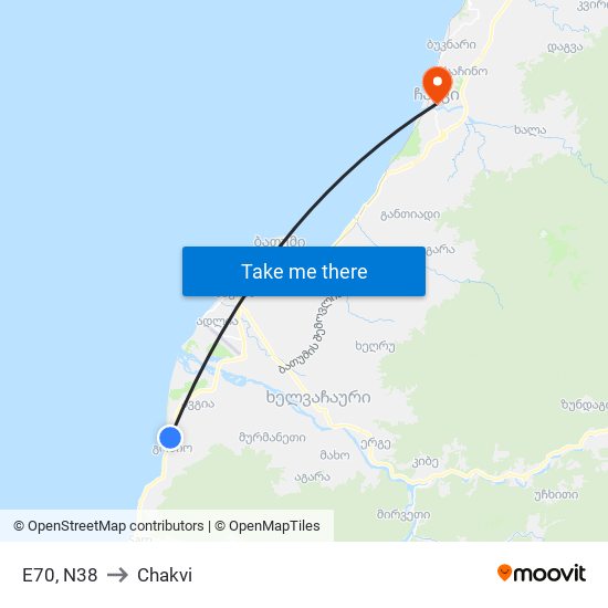 E70, N38 to Chakvi map