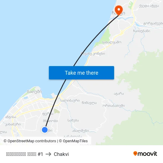 ზედაღელის ქუჩა #1 to Chakvi map