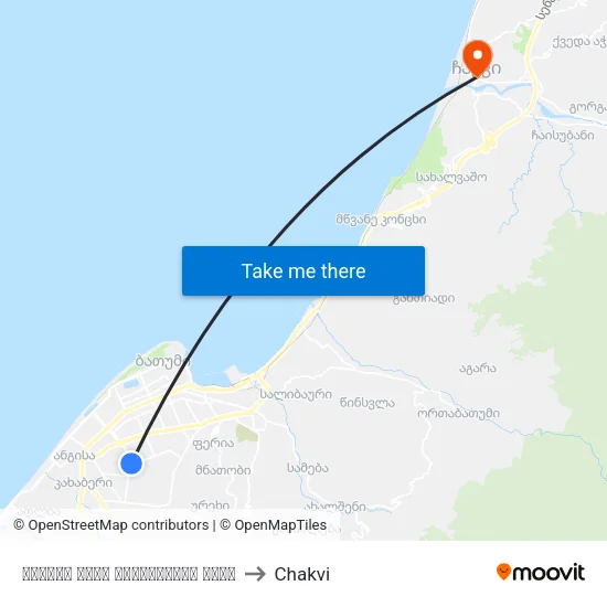 Sulkhan Saba Orbeliani Street to Chakvi map