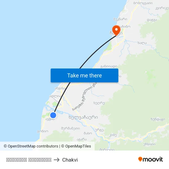 Apsaros Highway to Chakvi map