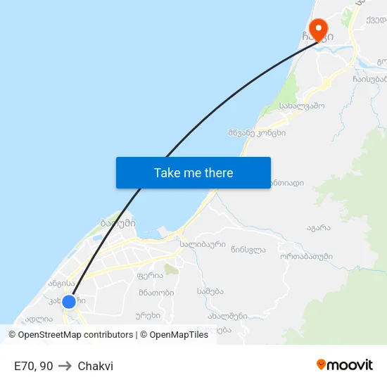 E70, 90 to Chakvi map