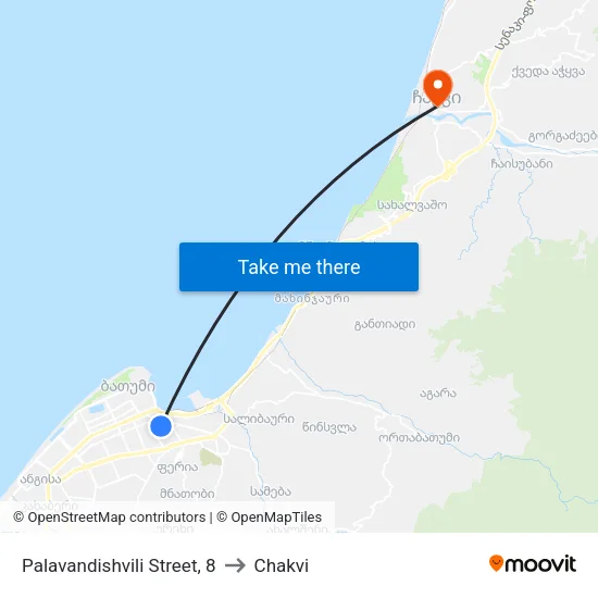 Palavandishvili Street, 8 to Chakvi map