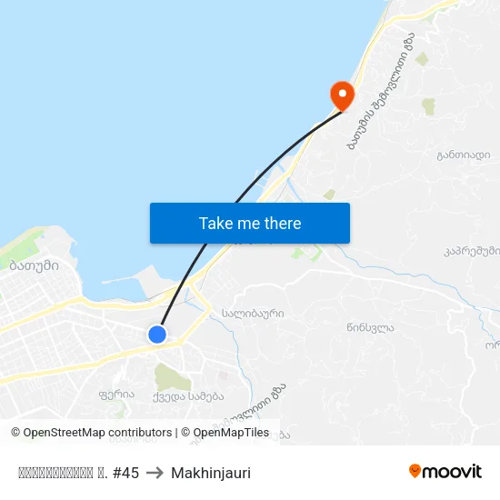 მაიაკოვსკის ქ. #45 to Makhinjauri map