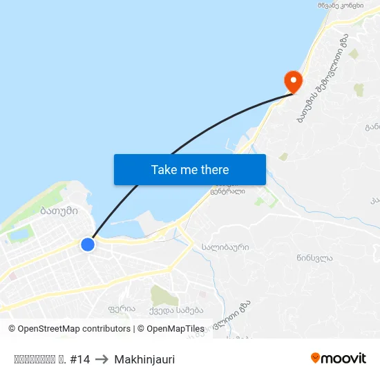 Tsereteli Street #14 to Makhinjauri map