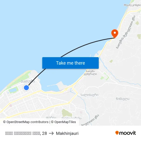 28 Luka Asatiani Street to Makhinjauri map