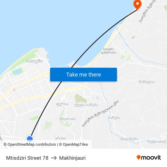 Mtisdziri Street 78 to Makhinjauri map