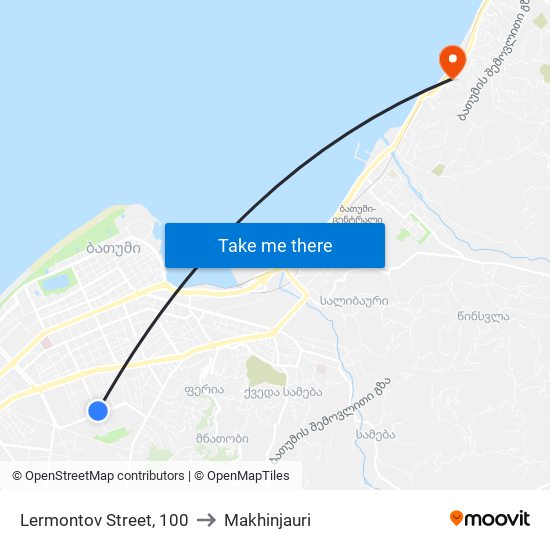 Lermontov Street, 100 to Makhinjauri map