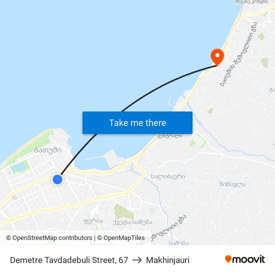 Demetre Tavdadebuli Street, 67 to Makhinjauri map