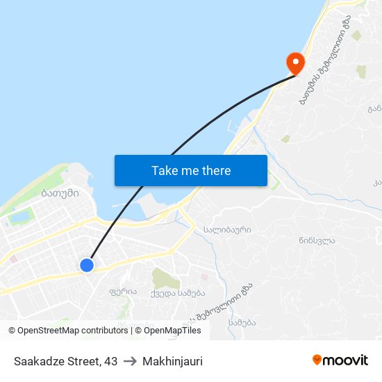 Saakadze Street, 43 to Makhinjauri map