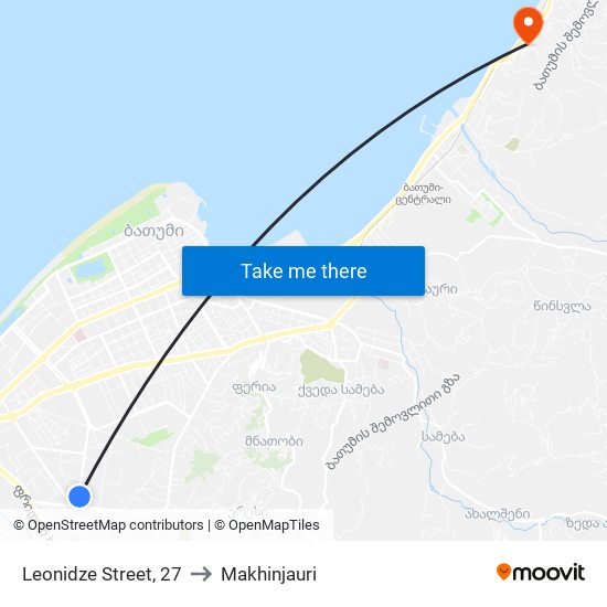 Leonidze Street, 27 to Makhinjauri map