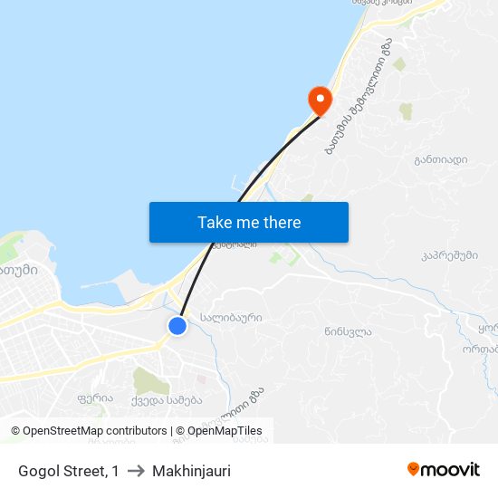 Gogol Street, 1 to Makhinjauri map