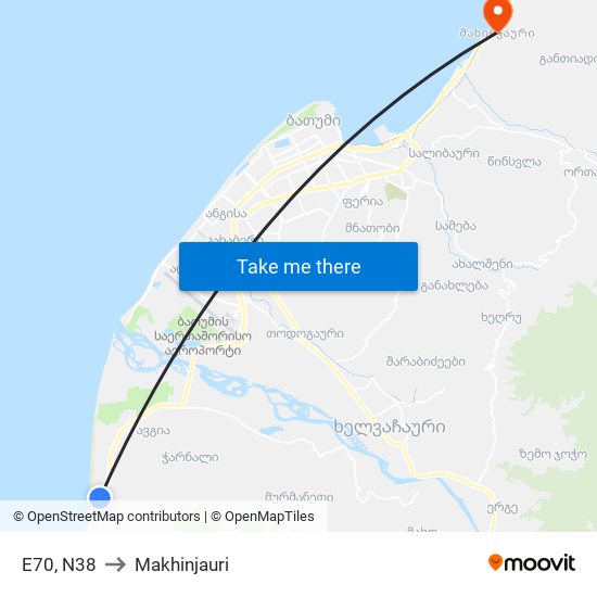 E70, N38 to Makhinjauri map