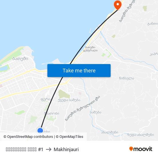 ზედაღელის ქუჩა #1 to Makhinjauri map