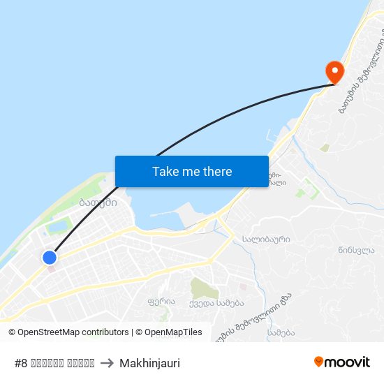 #8 საჯარო სკოლა to Makhinjauri map