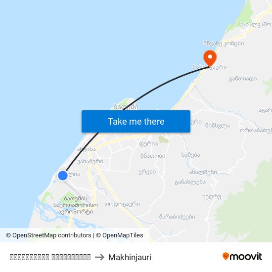 აეროპორტის გზადკეცილი to Makhinjauri map