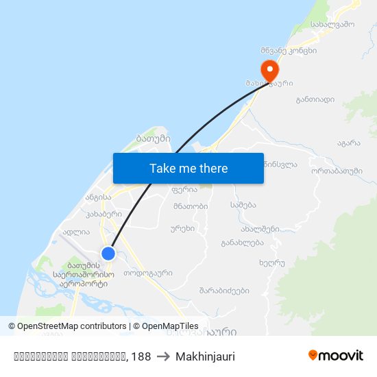აეროპორტის გზატკეცილი, 188 to Makhinjauri map