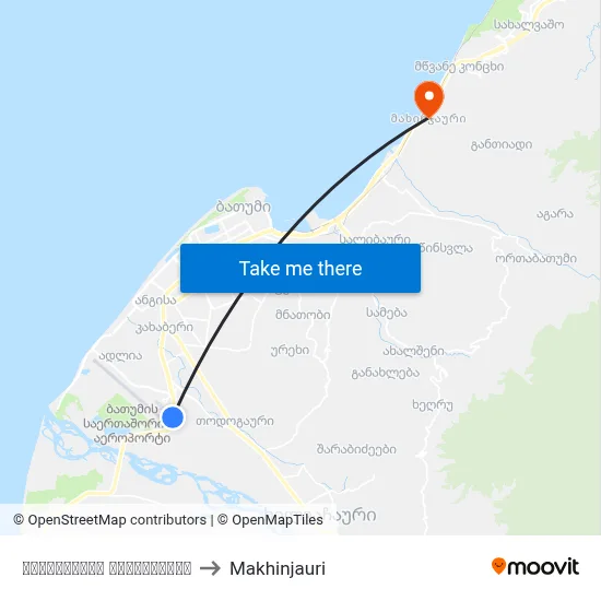 აეროპორტის გზადკეცილი to Makhinjauri map