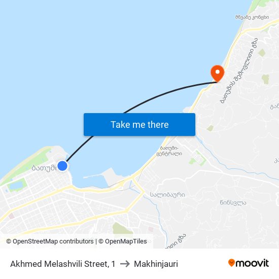Akhmed Melashvili Street, 1 to Makhinjauri map