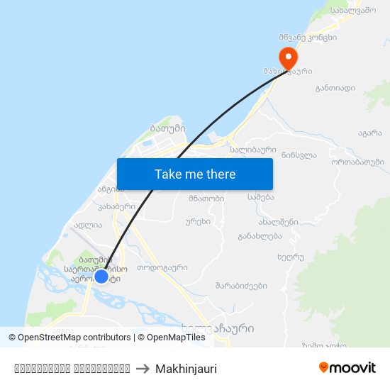 აეროპორტის გზადკეცილი to Makhinjauri map