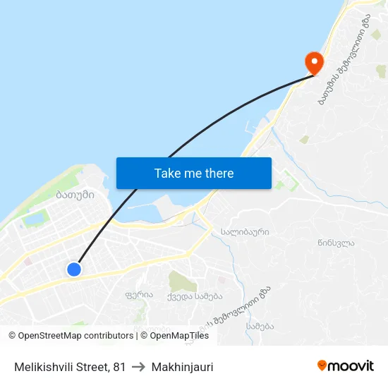 Melikishvili Street, 81 to Makhinjauri map