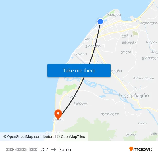 რუსთაველის გამზ. #57 to Gonio map