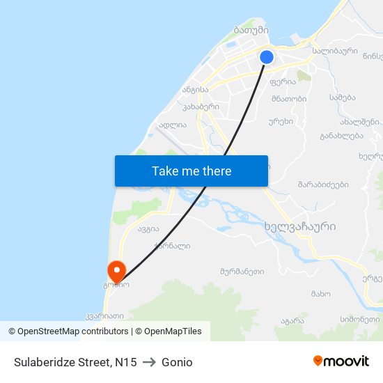 Sulaberidze Street, N15 to Gonio map