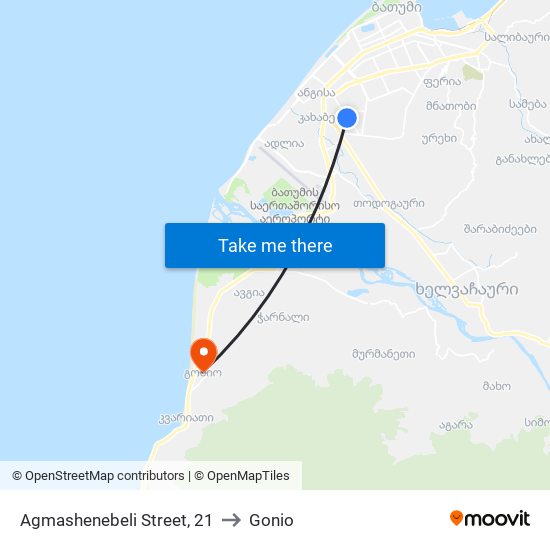 Agmashenebeli Street, 21 to Gonio map