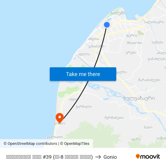 გრიბოედოვის ქუჩა #39 (მე-8 საჯარო სკოლა) to Gonio map