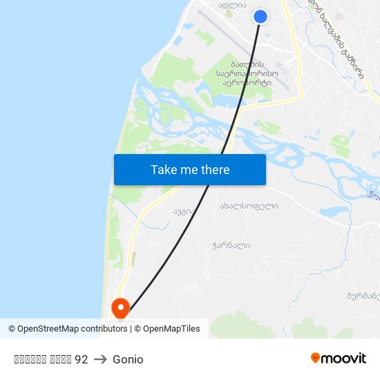 ადლიის ქუჩა 92 to Gonio map