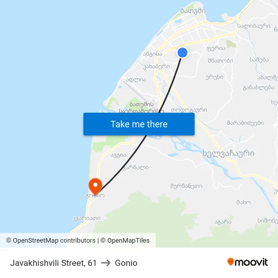 Javakhishvili Street, 61 to Gonio map