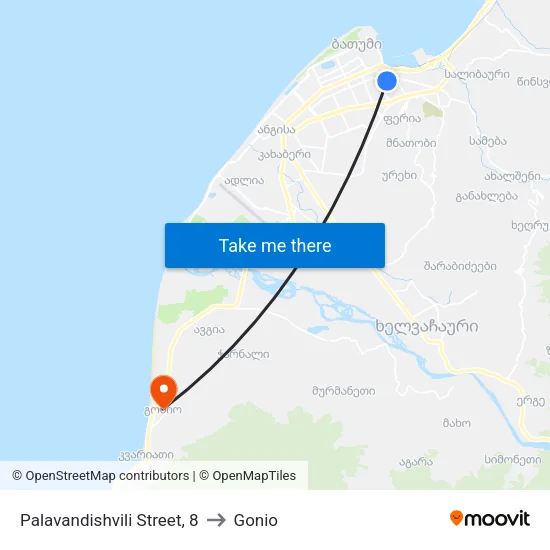 Palavandishvili Street, 8 to Gonio map