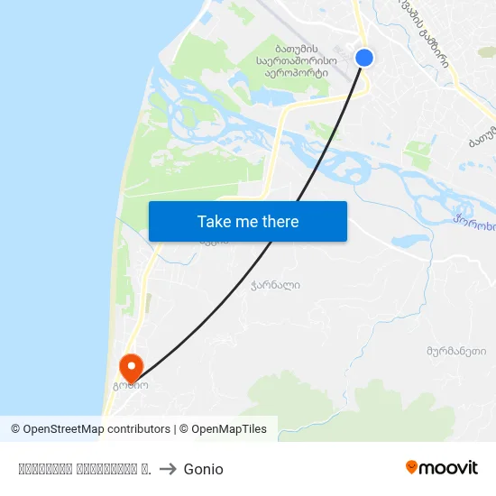 მიქელიძე ევანგენის ქ. to Gonio map