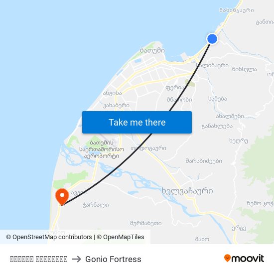 ბათუმი ცენტრალი to Gonio Fortress map