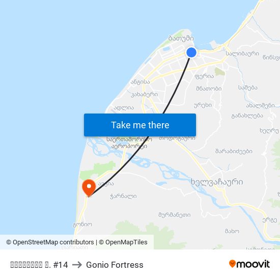 წერეთლის ქ. #14 to Gonio Fortress map
