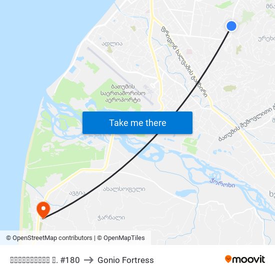 ვარშანიძის ქ. #180 to Gonio Fortress map