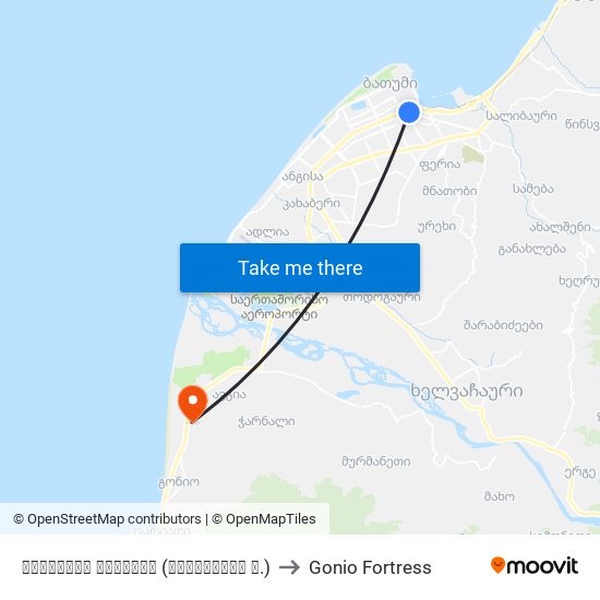 თბილისის მოედანი (წერეთილის ქ.) to Gonio Fortress map