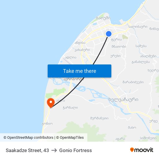 Saakadze Street, 43 to Gonio Fortress map