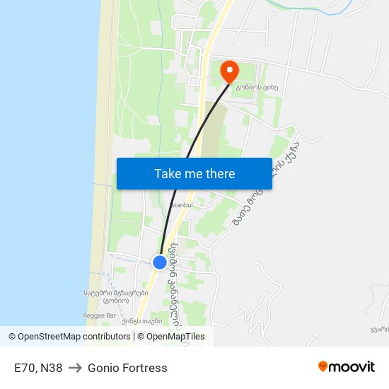 E70, N38 to Gonio Fortress map