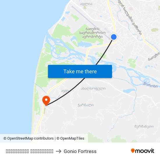 აეროპორტის გზადკეცილი to Gonio Fortress map