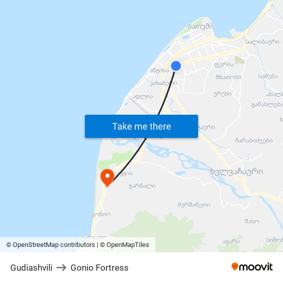 Gudiashvili to Gonio Fortress map