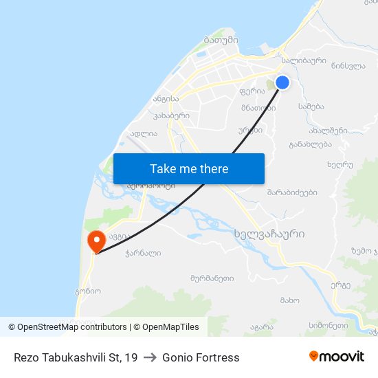 Rezo Tabukashvili St, 19 to Gonio Fortress map