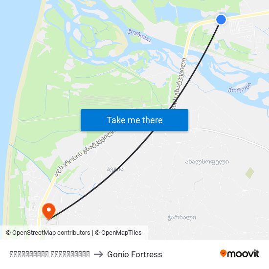 აეროპორტის გზადკეცილი to Gonio Fortress map